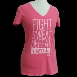 UNDER ARMOUR Pink Athletic Tee Fight Sweat Defeat